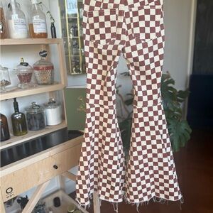 Free People We the Free Brown Checkerboard Flare Jeans - Size 24